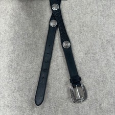 Vintage Fossil Genuine Leather  Silver Concho Belt MEDIUM 30-32 Black