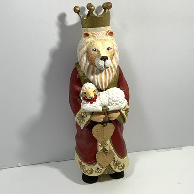 VTG Kurt Adler Lion And Lamb Figurine Dangling Gold Hearts 10''