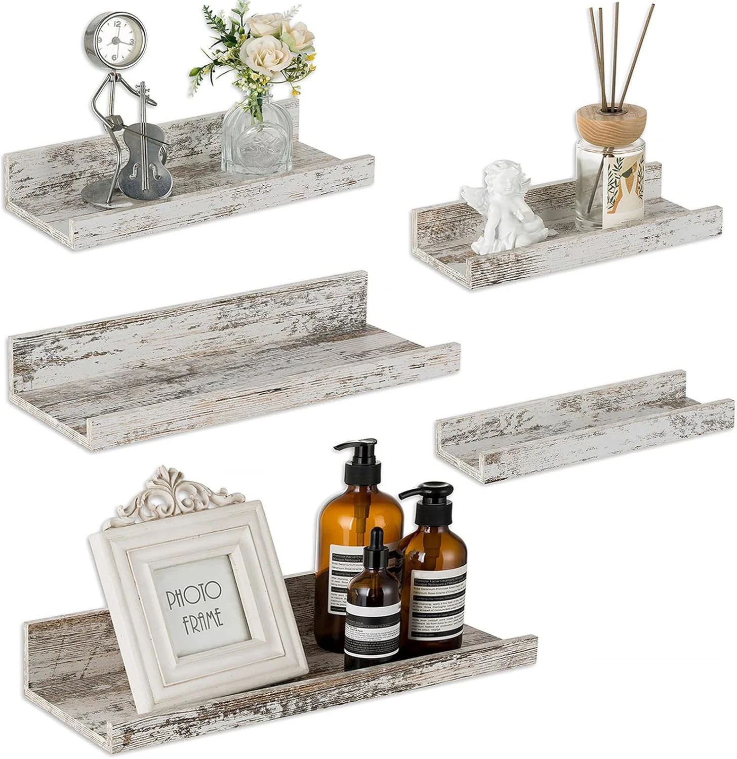 Rustic Shelves Wall-Mounted Distressed White - Farmhouse Wall Shelves 15.8 Inch
