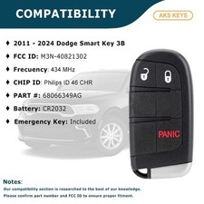 OEM Dodge Journey Remote Proximity Key Fob - 3 Button Push Start, Uncut (FCC M3N40821302)