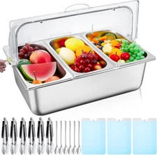 16 Pcs Ice Food Spice Serving Display Countertop Chilled Condiment Container Set