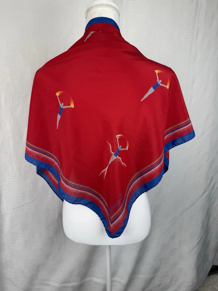 De Colección Serge Nancel Paris Bufanda de Seda Roja Estampado Floral Vintage Diseñador Francés Envoltura Foto 2 de 4