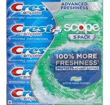 Crest Complete Plus Scope Toothpaste Advanced 8.2 oz Pack of 5