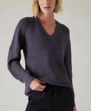 NWT ATHLETA Hanover Refined V-Neck Sweater Purple Merino Wool Size Medium