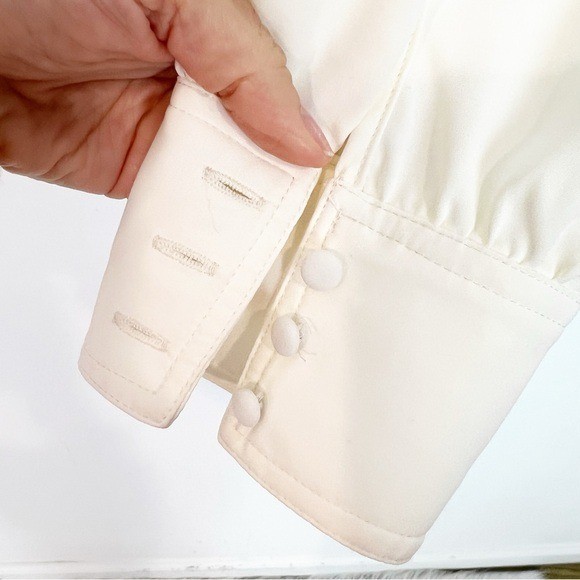 RACHEL ZOE OFF-WHITE SILKY HENLEY NECKLINE BLOUSE WOMENS SMALL