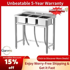 Heavy-Duty 3-Sink Stainless Steel Utility Basin  NSF, for Garage  Restaurant