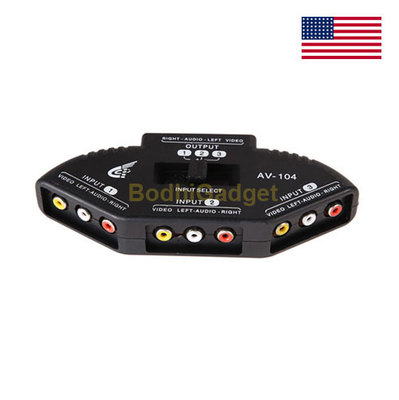 3 Way Ports Selector Video Game AV RCA Switch Box For TV DVD Nintendo Wii
