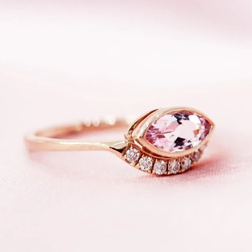 Marquise & Round 0.56CT Lab Grown Diamond Women's Eye Design Ring 10K Rose Gold - Picture 3 of 8