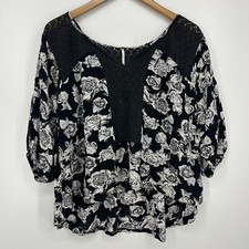 Free People Blouse Womens Size XS Black Flora...