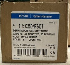 Cutler Hammer C25DNF340T Contactor, 40 A, Panel Mount, 600 VAC, 3PST, 3 Pole