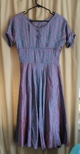 Vintage 1950's Knee Length Dress Handmade Iridescent Blue Purple Pink Diamonds