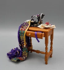 Betty Jo Chuddy OOAK Sewing Table W Work In Progress Dollhouse Miniature 1:12