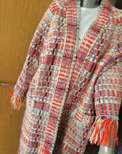 Tory Burch Erica Fringed Metallic Tweed Jacket In Indigo Lurex Tweedsize 10uk