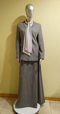 Vintage 70s 3-pc Gray Silver Metallic Blouse, Jacket Maxi Skirt Set Size Medium