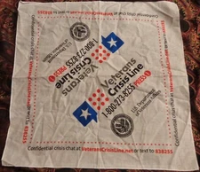 Veterans Crisis Line Bandana - Scarf - Dew Rag....White with multi color....NEW