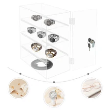 4-Tier Acrylic Display Case Clear Showcase Rotating Storage Shelf Tabletop