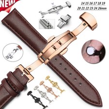Universal Classic Leather Wrist Watch Band Strap Butterfly Clasp Buckle 14 24mm
