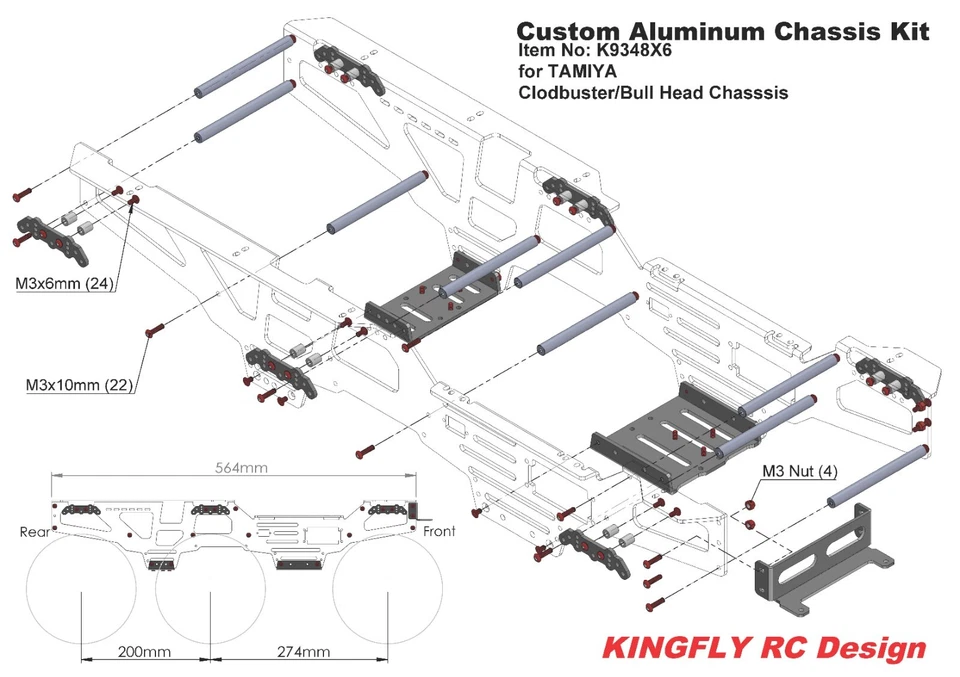 New Aluminum 6X6 Chassis kit for TAMIYA Clod buster/bull head - Image 3 of 4