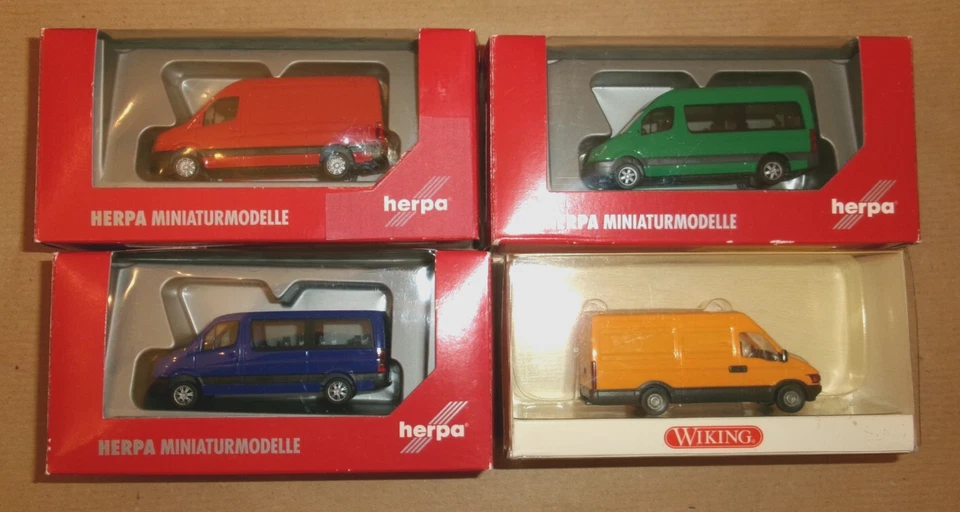 4 FURGONI  (1 x MB, 1 x IVECO , 2 x VW ) - IN SCALA 1:87 (H0) - NUOVI - Immagine 4 di 4