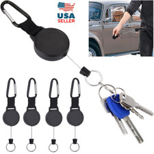 4Pcs Retractable Key Tool Reel Holder Steel Clip Chain Belt Heavy Duty Split USA