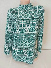 H&M Women's High Neck Green White Abstract Tunic Long Sleeve Blouse Top Size 10