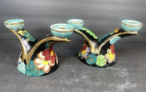 Hand Painted VALLURIS French Candle Holder  Pair  - Picture 1 of 11