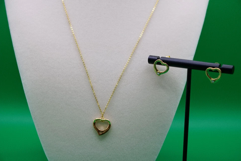 Lab Grown Diamond 0.10 ctw Heart Earrings Pendant Necklace in 18K Vermeil  YGold - Image 2 of 4