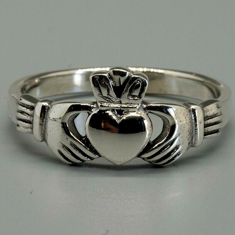 Irish Celtic Heart Women's Ring Claddagh Royal Crown Steel Silver