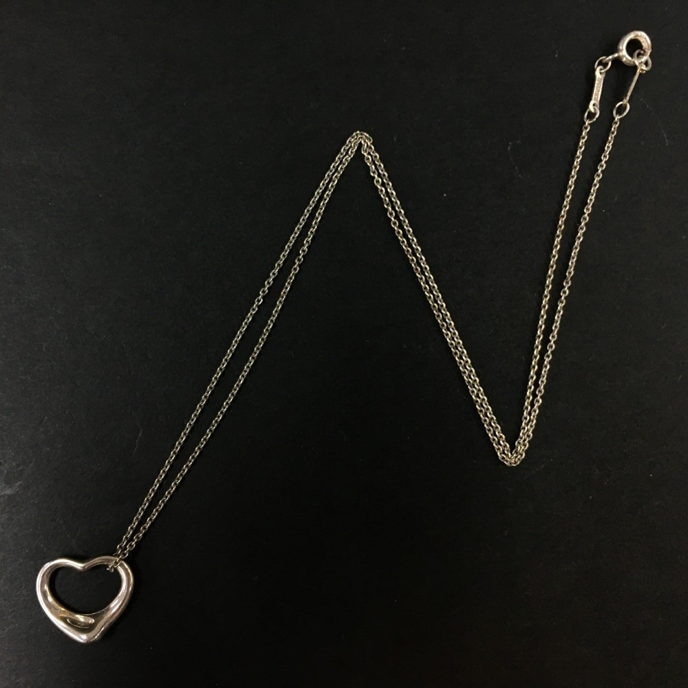 TIFFANY&CO. Silver 925 Elsa Peretti Open Heart Pendant Necklace/2AF2198