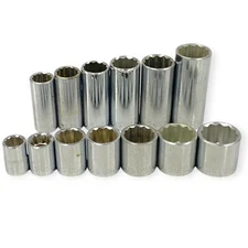 JS Tools 12 Point Standard and Deep Socket Set 7/16 to 7/8 in Size, 13 Pcs, USA
