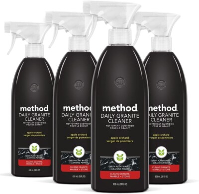 Method 4 Pack Daily Granite Cleaner Spray, Apple Orchard, 28 Ounce Spray Bottles