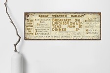 Vintage Style English Railway Great Western Buffet Car Menu Station Sign