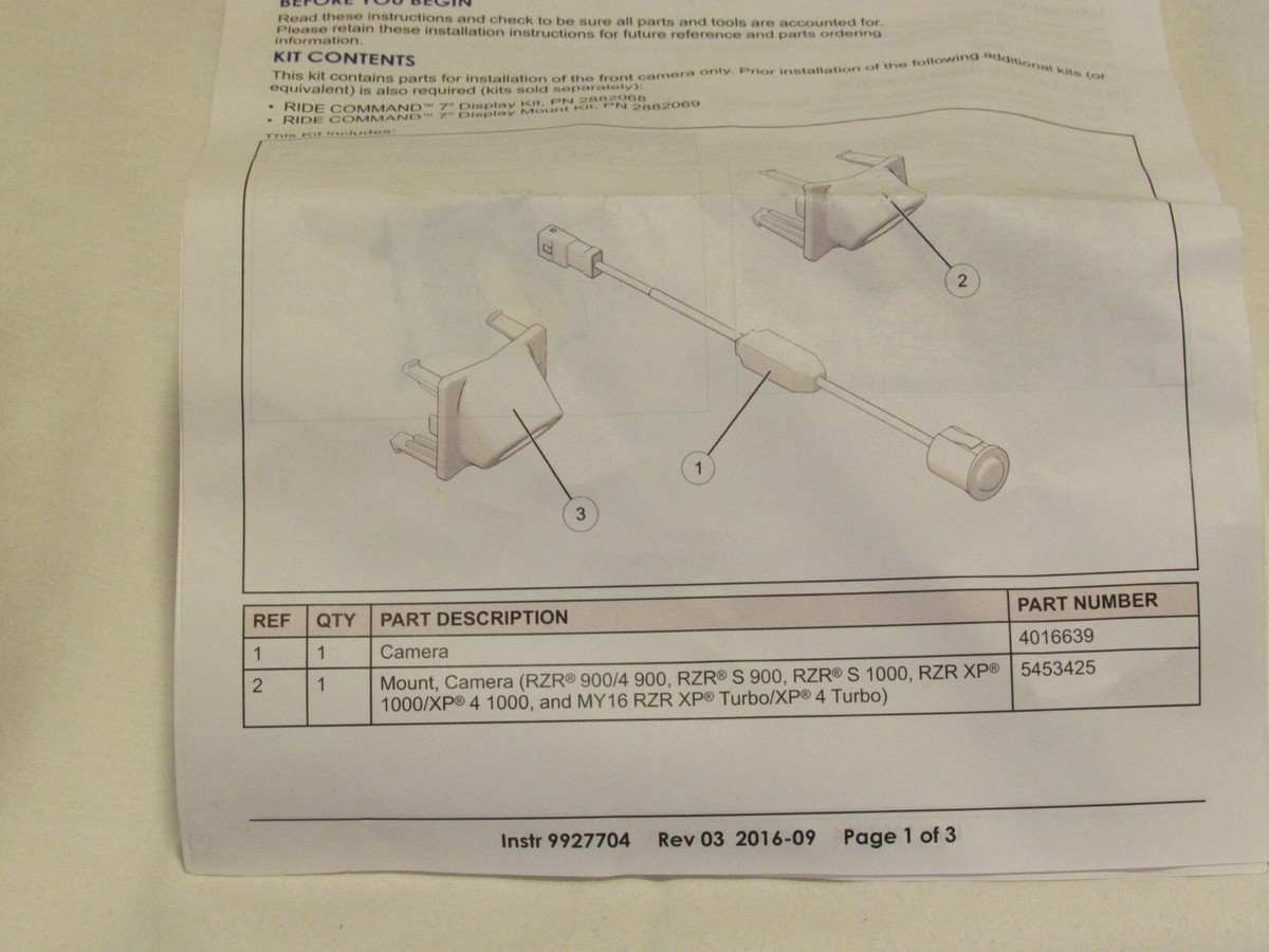 Polaris RZR CAMERA KIT P/N 2882381 (4016639, 5453425, 5453159  