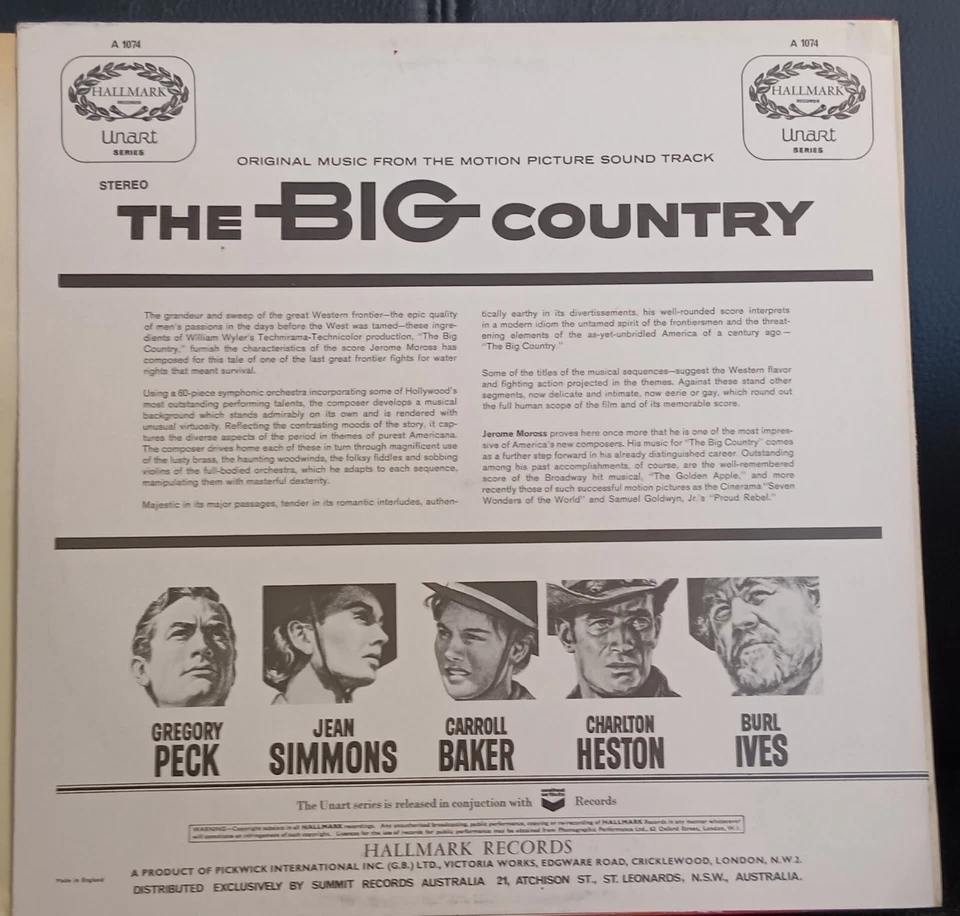 Jerome Moross ‎– The Big Country - reissue LP Record excellent, cover VG+ - Image 2 of 3