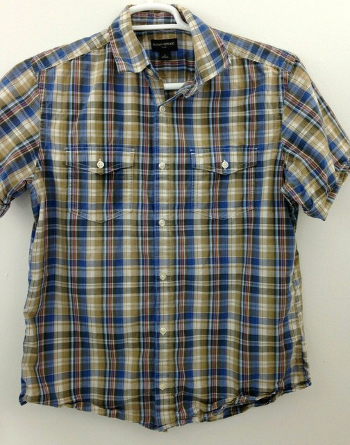 Banana Republic Factory Button Up Shirt Mens M Khaki Green Blue White