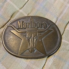 1987 Vintage Marlboro Belt Buckle Solid Brass Philip Morris Inc Western Steer