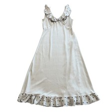 Caroline Constas Cream Silky Satin Midi Dress with Floral Ruffle Trim Size L