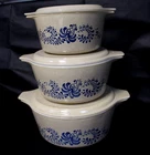 Set of 3 Vintage Pyrex Homestead Handled Casserole Mixing Bowls W/ Lids