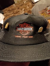 Vintage Harley Davidson Demo Tour 1991 Mesh Trucker Hat Usa Made Snapback Black