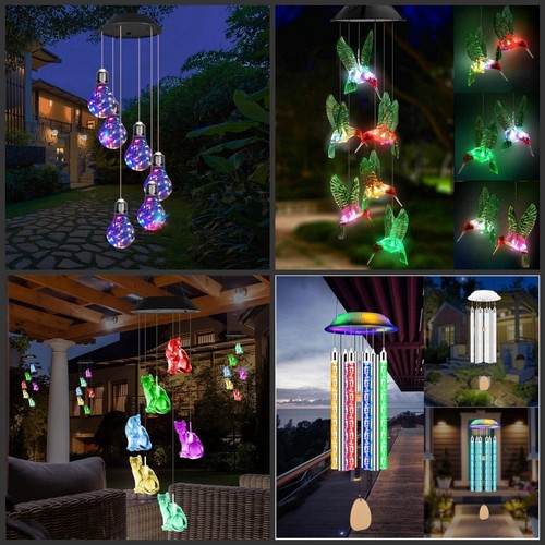 Solar LED Wind Chimes Colour Changing Lights Hanging Light Garden Outdoor Decor