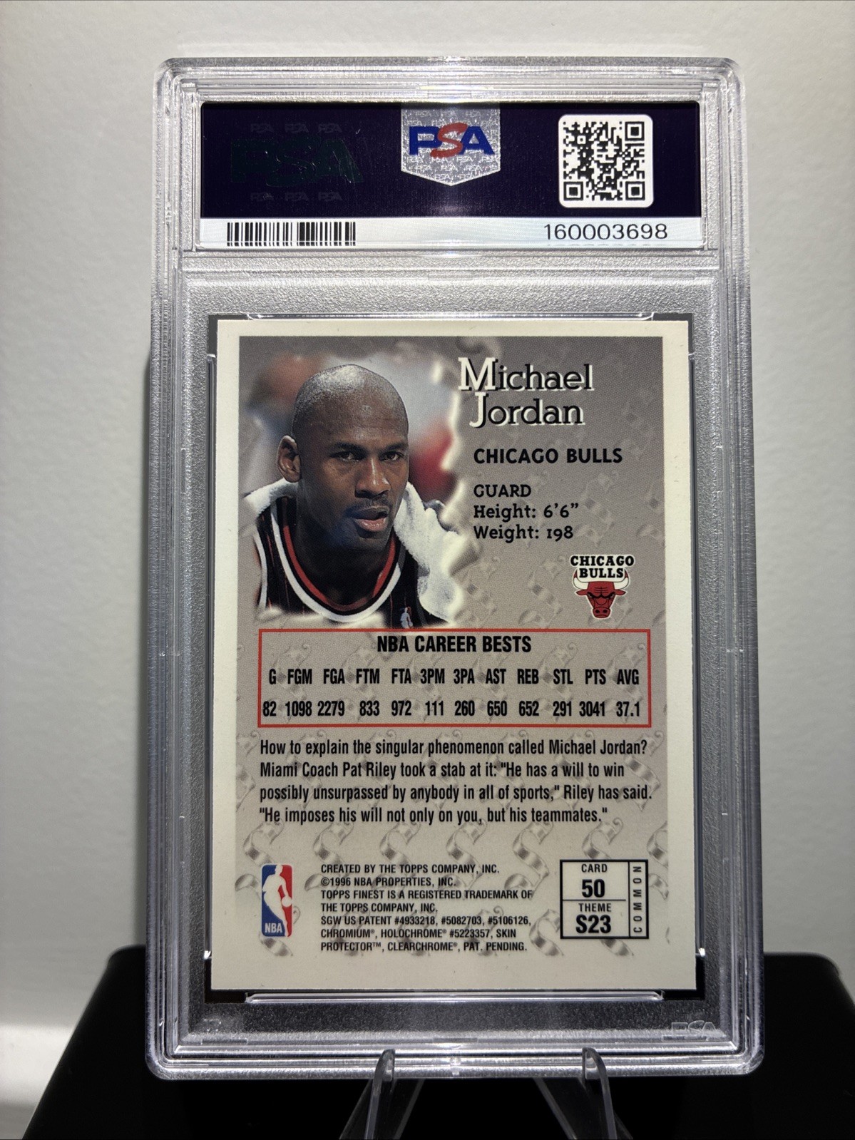 1996 Topps Finest Michael Jordan W/Coating #50 PSA 7 NM view 2