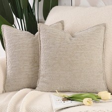 Image of Madizz Pack of 2 Chenille Velvet Cushion Covers 45x45 cm Light Taupe Soft Neutr