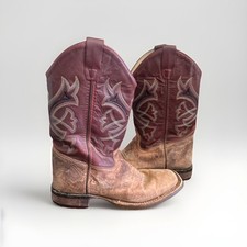 Old West Youth Size 6 D Tan Brown Leather Stockman Cowboy Western Boots