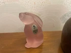FENTON Satin Pink Art Glass Bunny Rabbit Figurine w/ Sticker & Mark