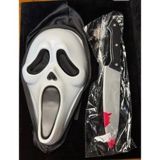 Ghost Face Mask and Bloody Knife Prop Set Slasher Horror Halloween Costume