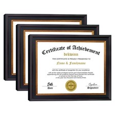 8.5x11 Diploma Frames Certificate Document Frame Set of 3 with Real Glass, Di...