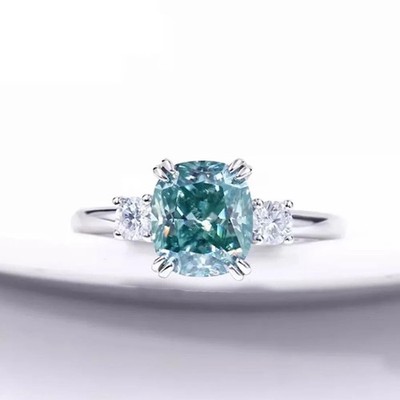 3.2Ct Aqua Lab Created Cushion Cut Diamond 14k White Gold Plated Engagement Ring