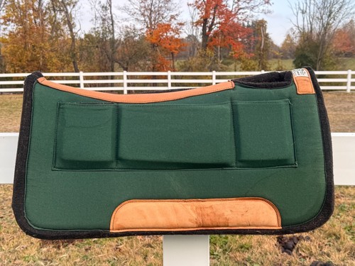 Diamond Wool Contour Relief Western Saddle Pad with Shim Pockets ~ Hunter Green - Afbeelding 2 van 6