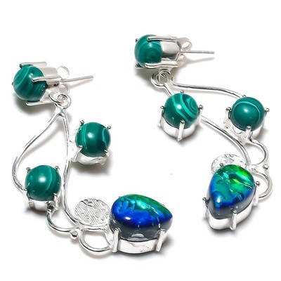 Triplett Opal Edelstein Handarbeit 925 Sterlingsilber Schmuck Ohrring Größe 2...