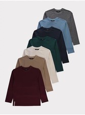 7 Pack Boys Plain Long Sleeve Tops T-Shirts 13-14 years 100% Cotton George